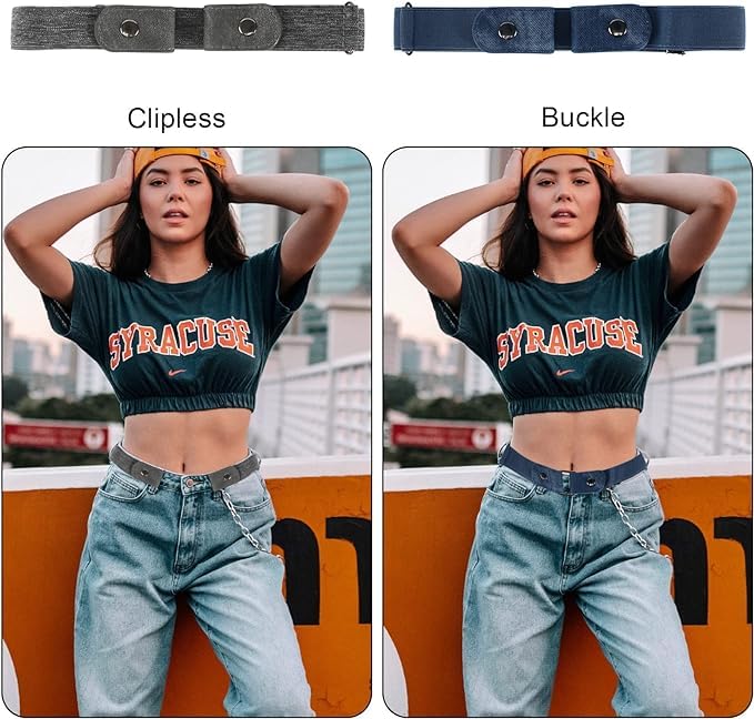Image of Toxen Invisible Buckle-less Jeans Belt with Ring Adjustable Buckle Free Waist Belt Elastic Belt for Jeans Pants Skirts Women or Men
