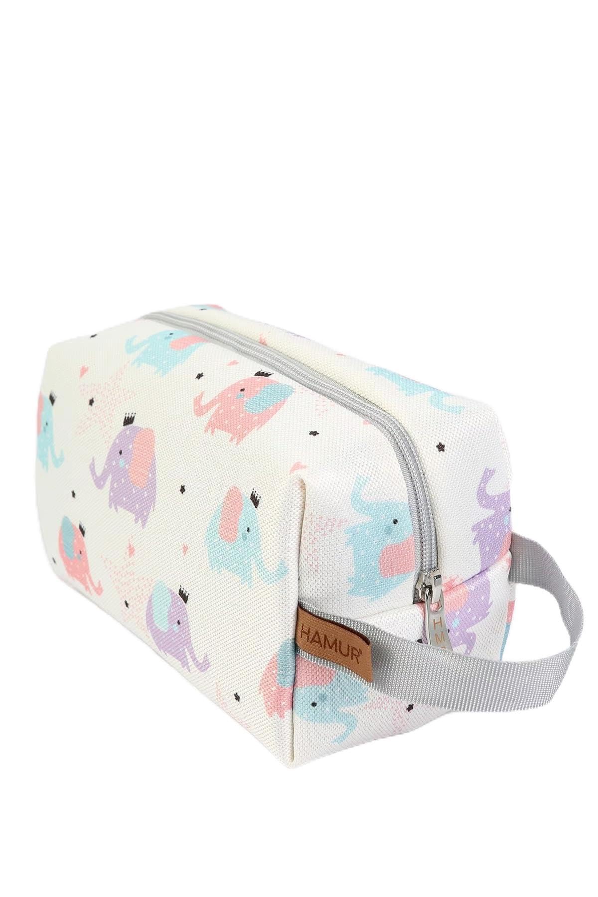 Hamur Home Waterproof Travel Toiletry Bag with Zipper for Baby Accessories - Perfect for Kids and Women | Wash Bag 20x12 cm for Mini Travel Toiletries | Toilet Bag for Moms (Elephant)