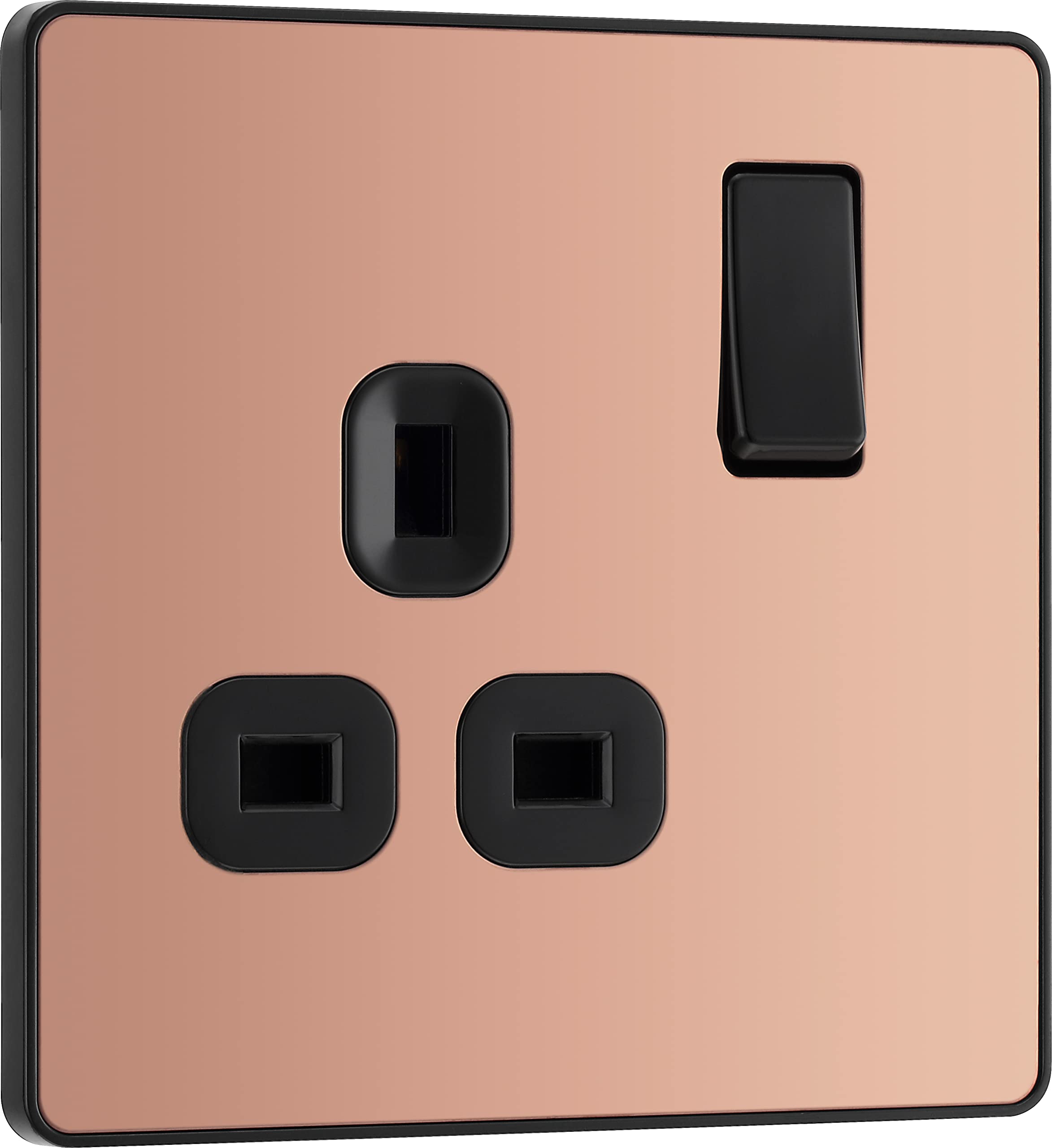 BG Electrical Single Switched Power Plug Wall Socket, Screwless Front Plate, Round Edges, Evolve, Polished Copper, 13A, PCDCP21B