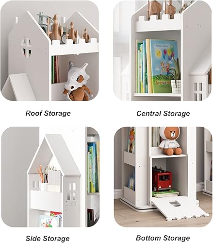Miniatura 6 de oxskk Estantería blanca para niños, estantería giratoria de 360, estante organizador de libros de madera de 4 niveles, estante de almacenamiento en
