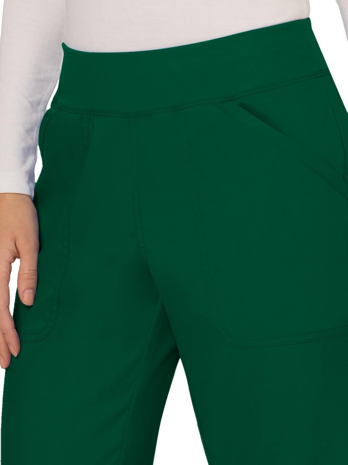 Cherokee Women Scrubs Pant Workwear Revolution Mid Rise Straight Leg Pull-On WW110 Medium Petite Hunter Green