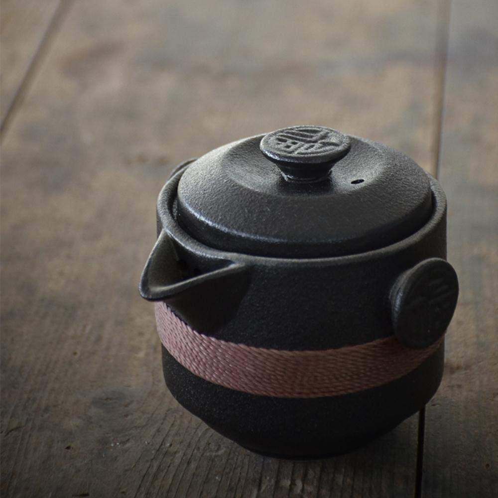 Teteras de cerámica negra con 2 tazas, juegos de té, juego de té portátil para oficina de viaje, utensilios para beber-Negro