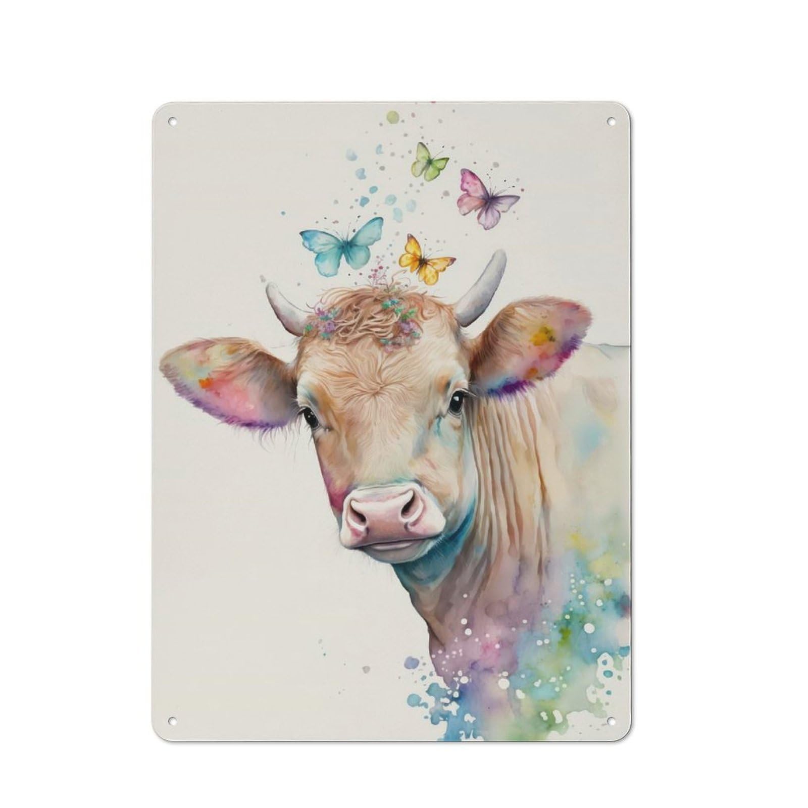 Junmoney Style-21 Sweet Cow With Butterflies Rustic Metal Sign 40X30cm For Garden Room Or Summerhouse, For Themed Interiors In Garden Rooms And Summerhouses