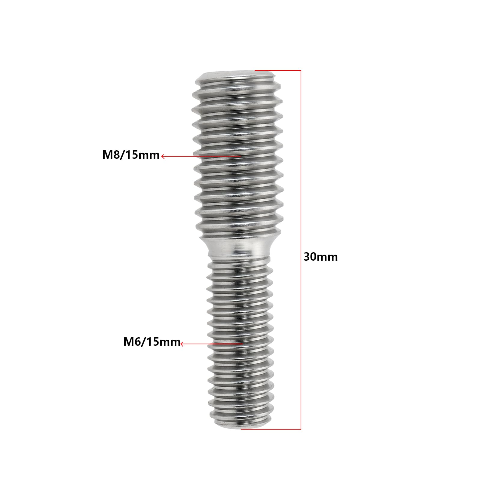 Be In Your Mind 4pcs M6 to M8 Double End Threaded Stud Screw Bolt 30mm 304 Stainless Steel Rod Bolts Thread Reducer Adapter Male to Male Screw Bolt for Furniture Hardware(M6xM8x30mm) - Image 4