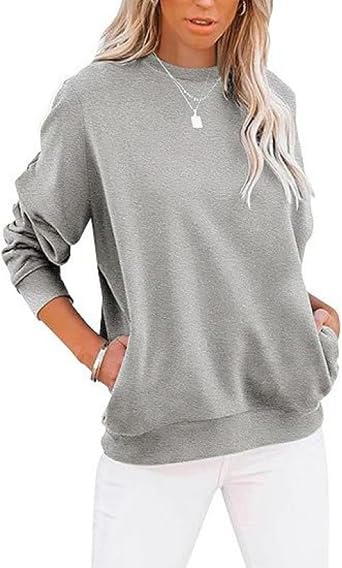 Ladies Casual Dressy Sweatshirts Long Sleeve Crewneck Pullover Lightweight Solid Color Oversized Sweatshirt