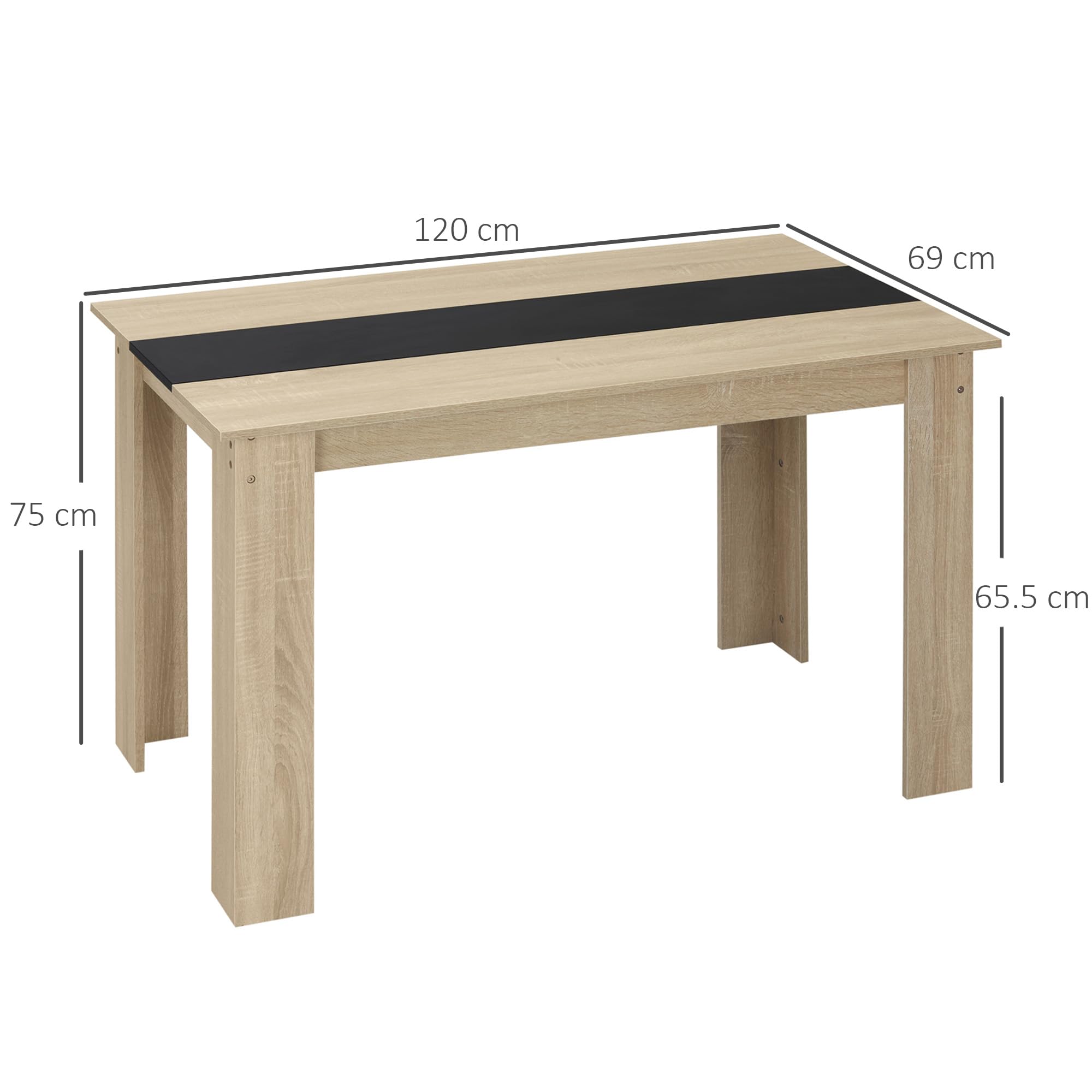 HOMCOM Tavolo da Pranzo per 4-6 Persone, Tavolo Cucina Moderno con Piano con Venature del Legno, Tavolino da Soggiorno e Sala da Pranzo Rettangolare in Legno, 120x69x75 cm, Colore Nero e Legno