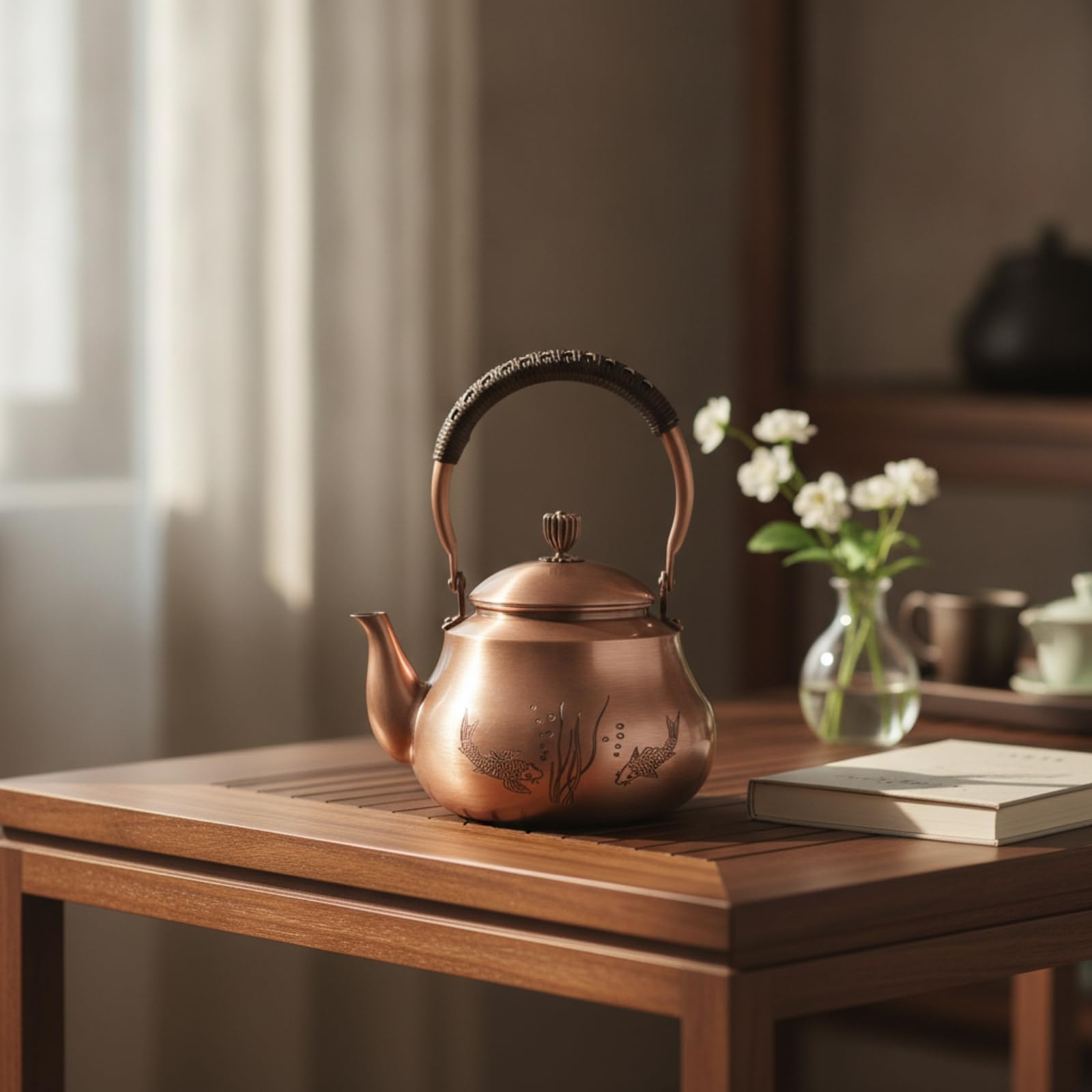 KESOTO Récipient Chauffage en Cuivre avec Gravure Fine et Forme Compacte pour Infuser s Plantes et Servir s Convives