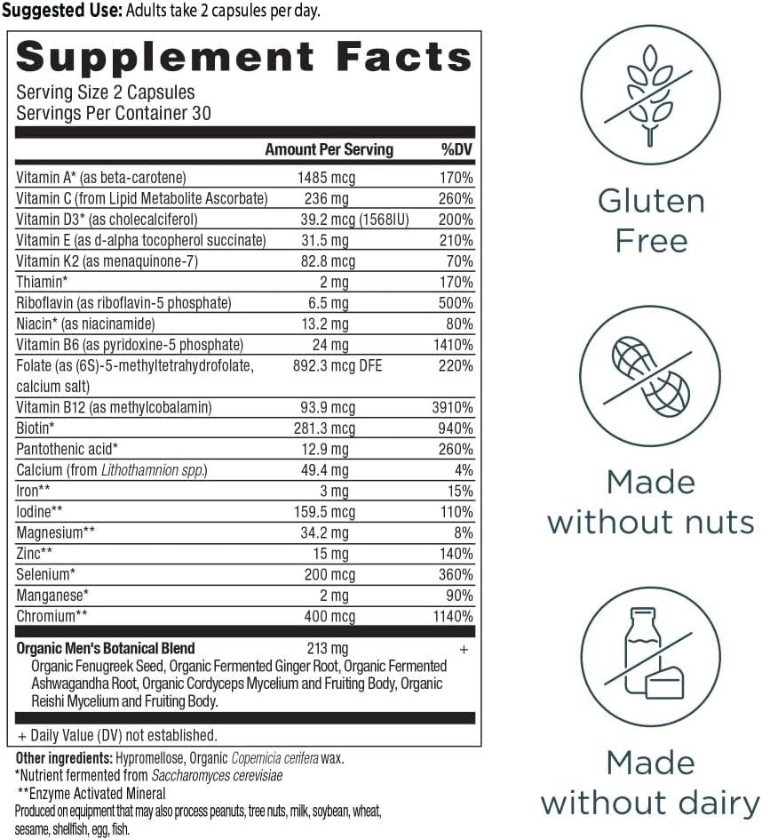 Ancient Nutrition Multivitamin for Men, Men's Fermented Multivitamin with Methylated Vitamin A, C, D, E, K, Zinc & Magnesium, Immune Support, Vegan, 60 Ct - Image 3