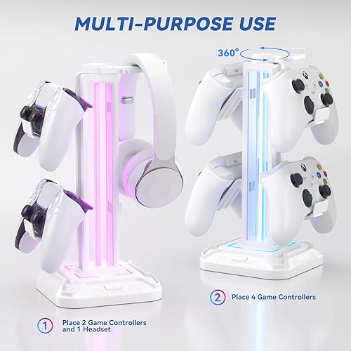 Miniatura 4 de KDD RGB Headset Stand with 9 Light Modes - Controller Holder for Desk - Rotatable Headphone Stand & Detachable Controller Hook for PC Earphone