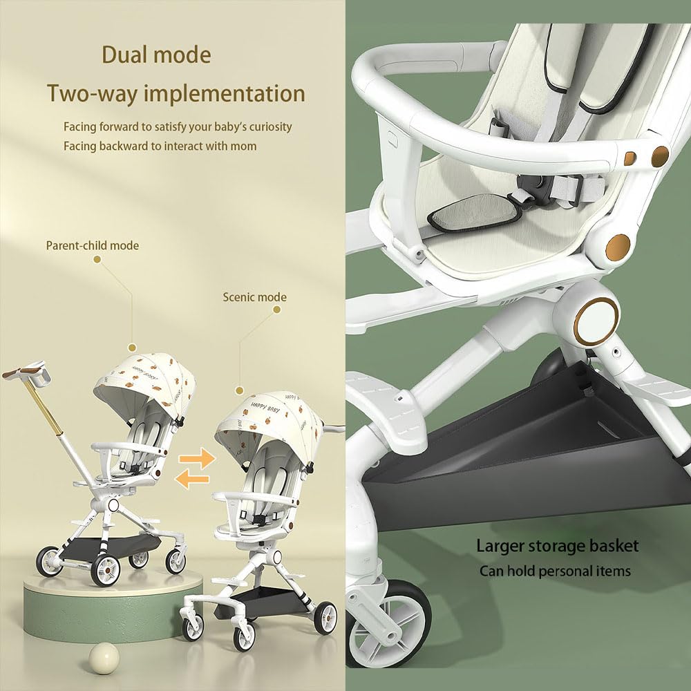 ENFILY Lightweight Stroller 6.5kg Compact Fold Large Shopping Basket Milk Coffee