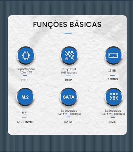 10/100/1000 Mbps Placa Mãe Lga1155 Chipset Intel H61 Socket I3/i5/17 16gb Usb (H61), CPUs Intel de 2