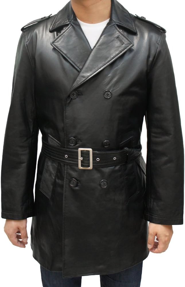 Amazon | [皮の但馬屋] ラム レザーショート トレンチコート メンズ  