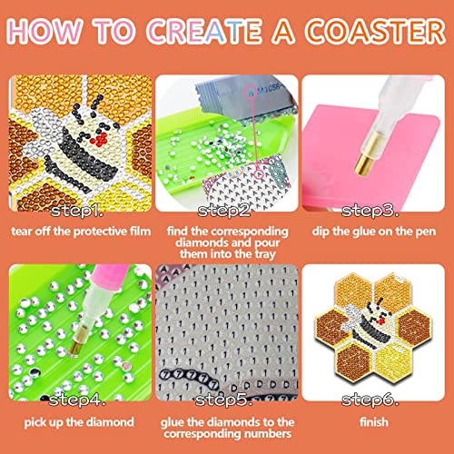 Ylolul 10 Pcs Bee Shaped Diamond Painting Coasters Kits Diy Bee Honeycomb Diamond Painting Coasters With Holder Honey Diamond Painting Coasters For Beginners Adults And Kids Art Craft Supplies Gift #TOP2