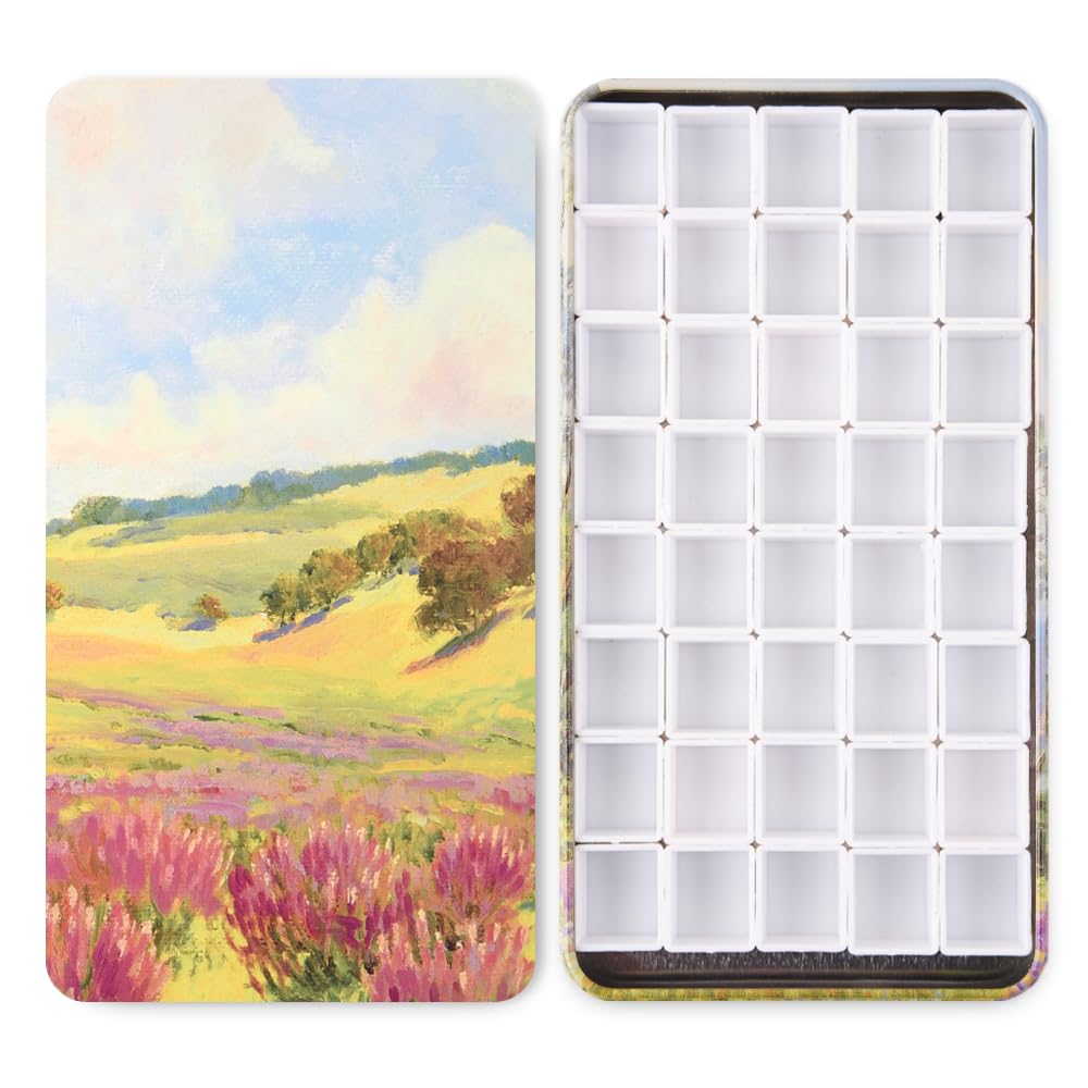 Portable Watercolor Tins Paint Palette with 40Pcs Empty Half Pans and Magnetic Squares, Small Travel Metal Paint Box with Acrylics Painting Art