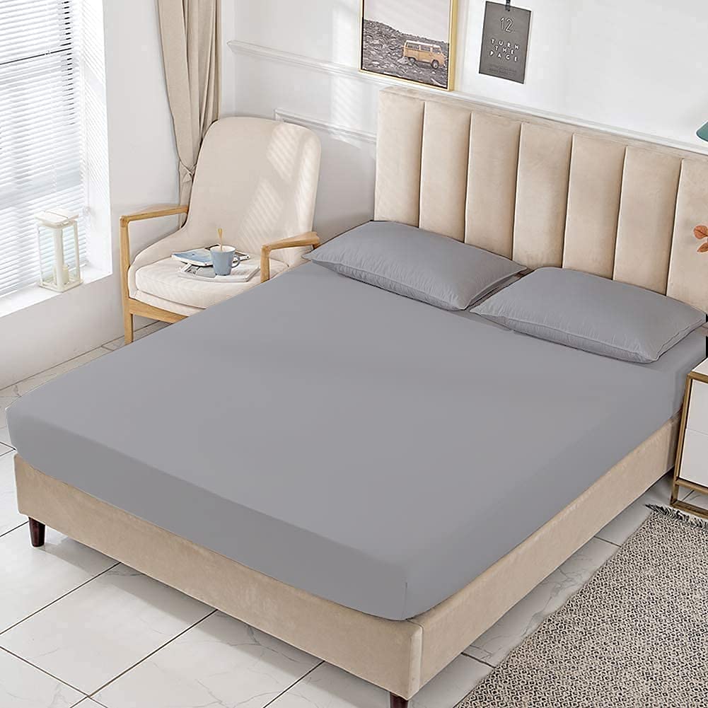Super King Fitted Sheet 25cm/10” Deep Fitted Bed Sheet -Ultra Soft Plain Dyed Wrinkle Fade Resistance Non Iron Breathable Poly Cotton Sheet for Bed Mattress Cover Bedding Set Grey