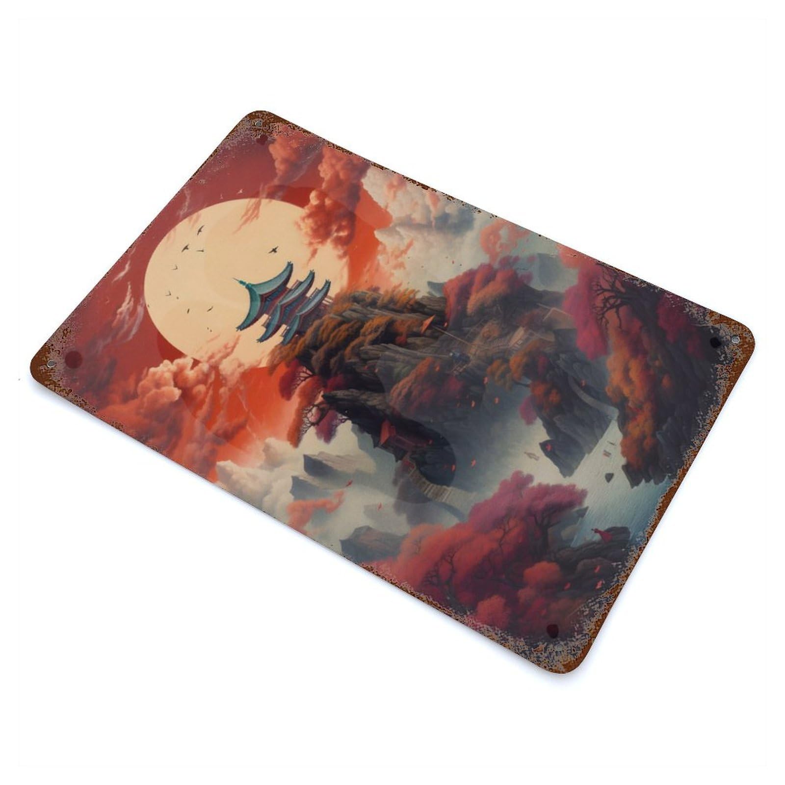 Decorative Tin Sign with Fantasy Moonlight Japan 07 Design 11.8"x7.9", for Garage, Bar And Workshop Decor, Farmhouse Wall Decor