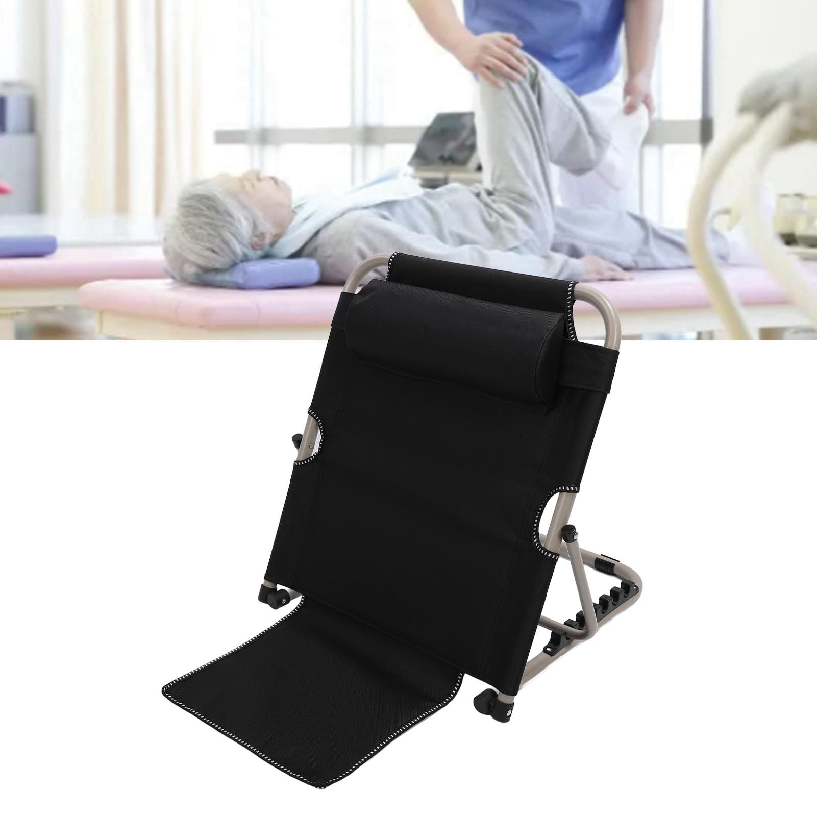 ZJchao Capacitación de Elevación de Potencia Ajustable Respaldo de la Cama Portátil de Plegado con Ajuste del ángulo de 6 Posiciones y Base No Deslizante para el Cuidado del Hogar de (Black)