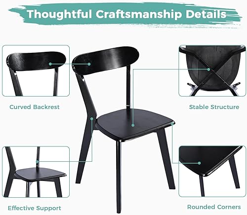 Miniatura 7 de Juego de 4 sillas de comedor de madera maciza, sillas de cocina de granja con respaldo de roble, sillas de comedor de madera para comedor, sala de
