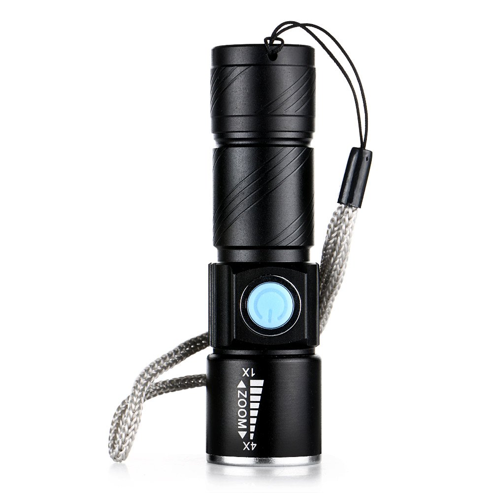 Mini USB Rechargeable LED Flashlight Torch, Super Light, Zoomable 3 Modes, Adjustable Focus Flashlight Torch Light, for Sports Outdoor Hiking Fishing Camping
