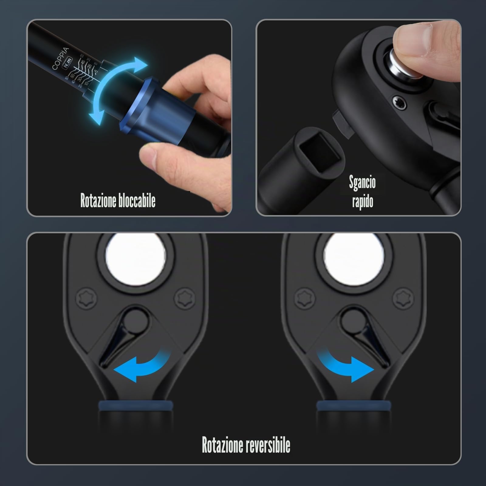 Set Chiavi Dinamometriche 11PZ Precisione ±3% 1/2" 3/8" 1/4" Cricchetto Bidirezionale per Auto Moto Bicicletta con Certificato e Valigetta