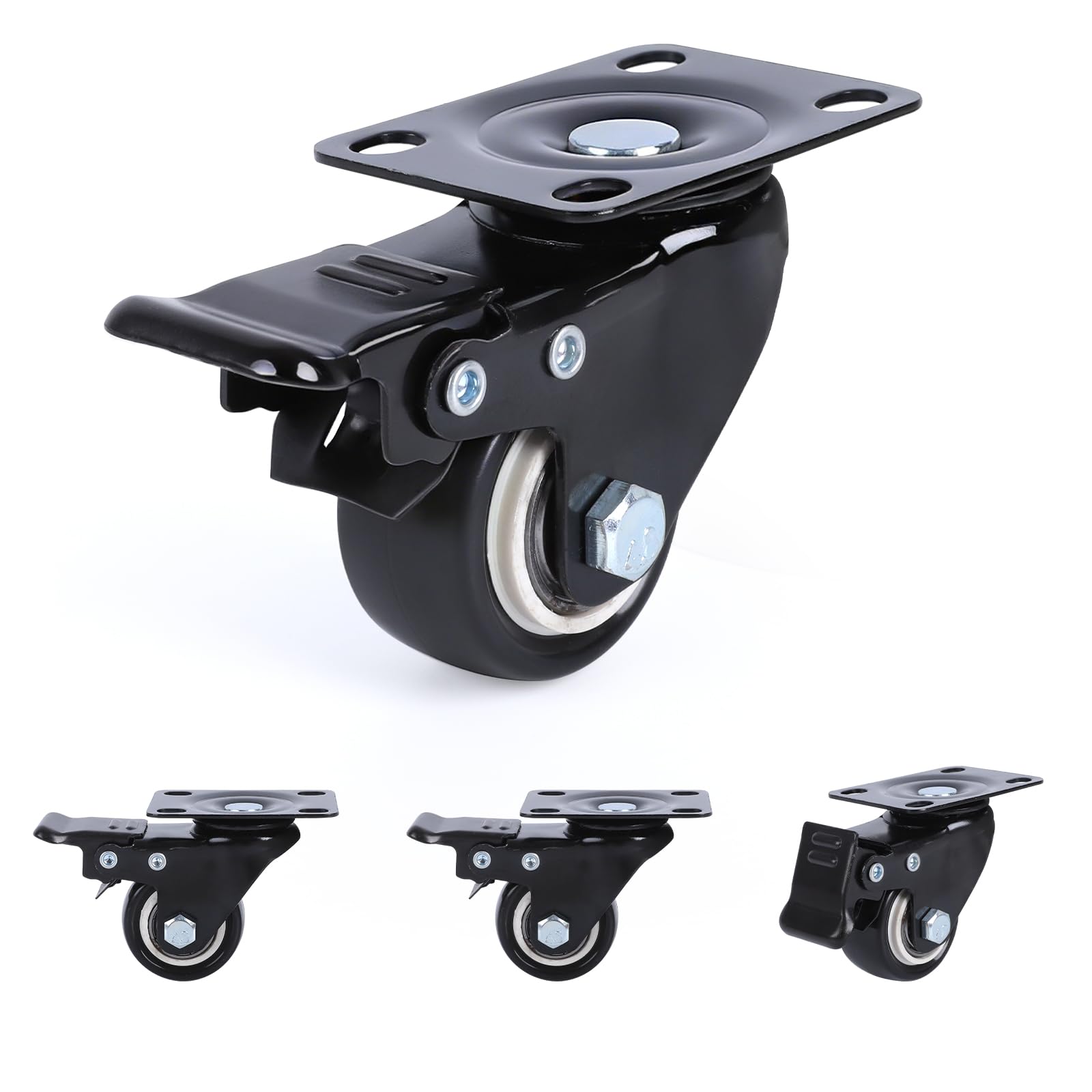 Nfbcxutkw 4 Locking Casters 1.5 Inch Heavy Duty Casters Set Of 4, 4 Locking, Black Pu