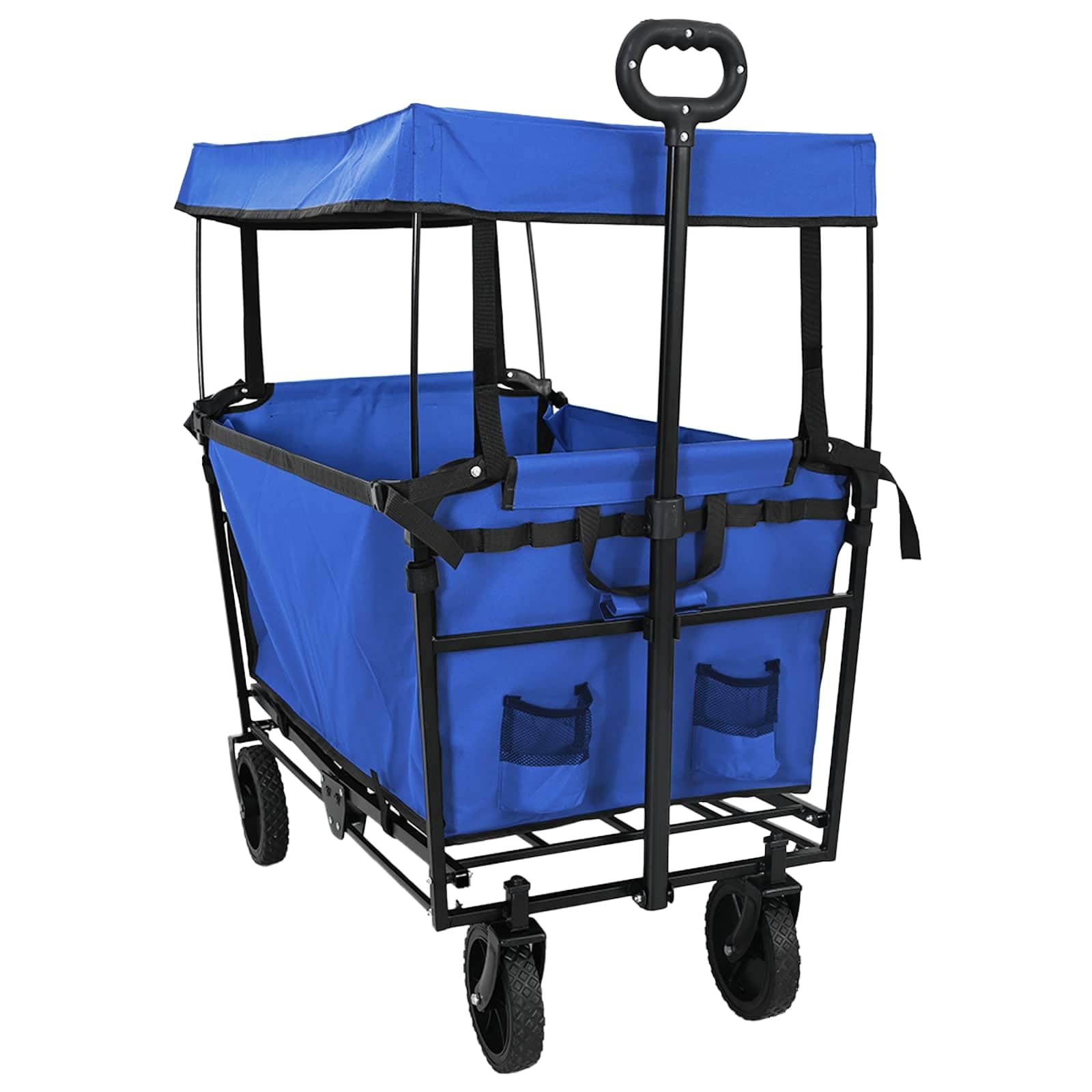Klapp-Handwagen Schwarz 105 x 56,5 x 116 cm Oxford-Stoff mit verstärktem Metallrahmen, faltbar, schwerlast, für Umzug, Garten, Lager, mit verstellbarem Griff und 360° Rädern