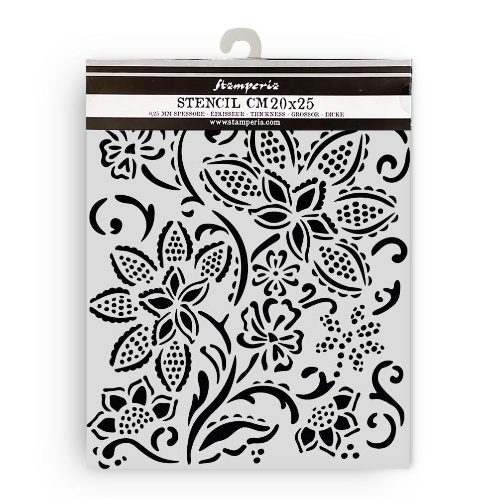 Stamperia - Thick Stencils for Scrapbooks, Albums, Cards, Bullet Journalling, and More, Flexible Material, Easy to Clean, Perfect for Hobbies, Crafts and Gifting (Timeless, Batik Flowers)