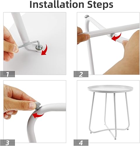 Miniatura 7 de ECOMEX Mesa auxiliar de patio, mesa auxiliar de metal para interiores y exteriores, mesa auxiliar redonda de metal impermeable, resistente a la