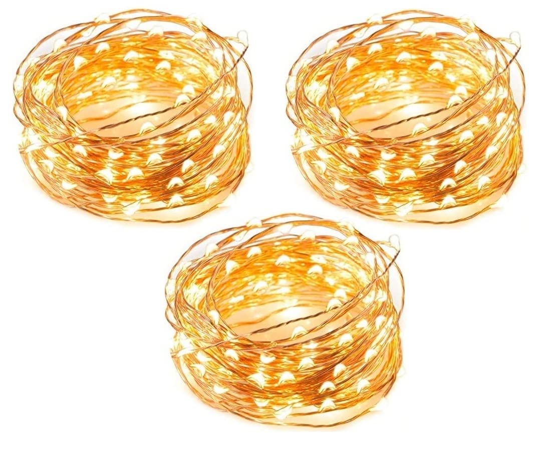 Pack of 3 USB Powered Fairy LED Lights 5M/16 Ft. 50 LEDs, USB Plug in Waterproof Copper Wire String Lights Firefly Lights for Jars, Christmas Tree Decoration, Birthday Party (Warm White) (5M/16 Ft.)