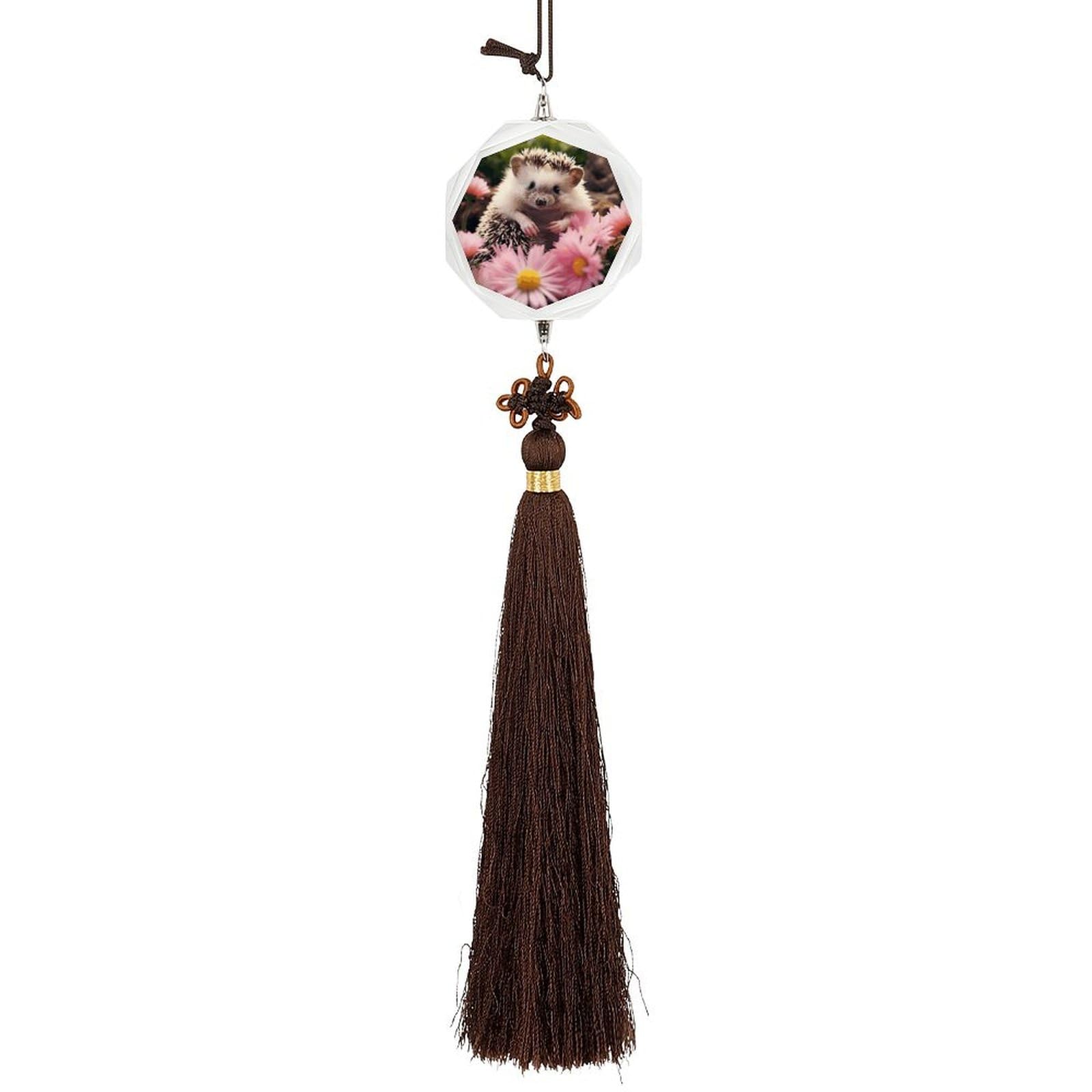Crystal Auto Pendant Charms Hexagon Crystal Car Rear View Mirror Charms Cute Hedgehog in Flowers Auto Hanging Interior Ornament Pendant Car Interior Accessories for Women Men CarCharms Decor