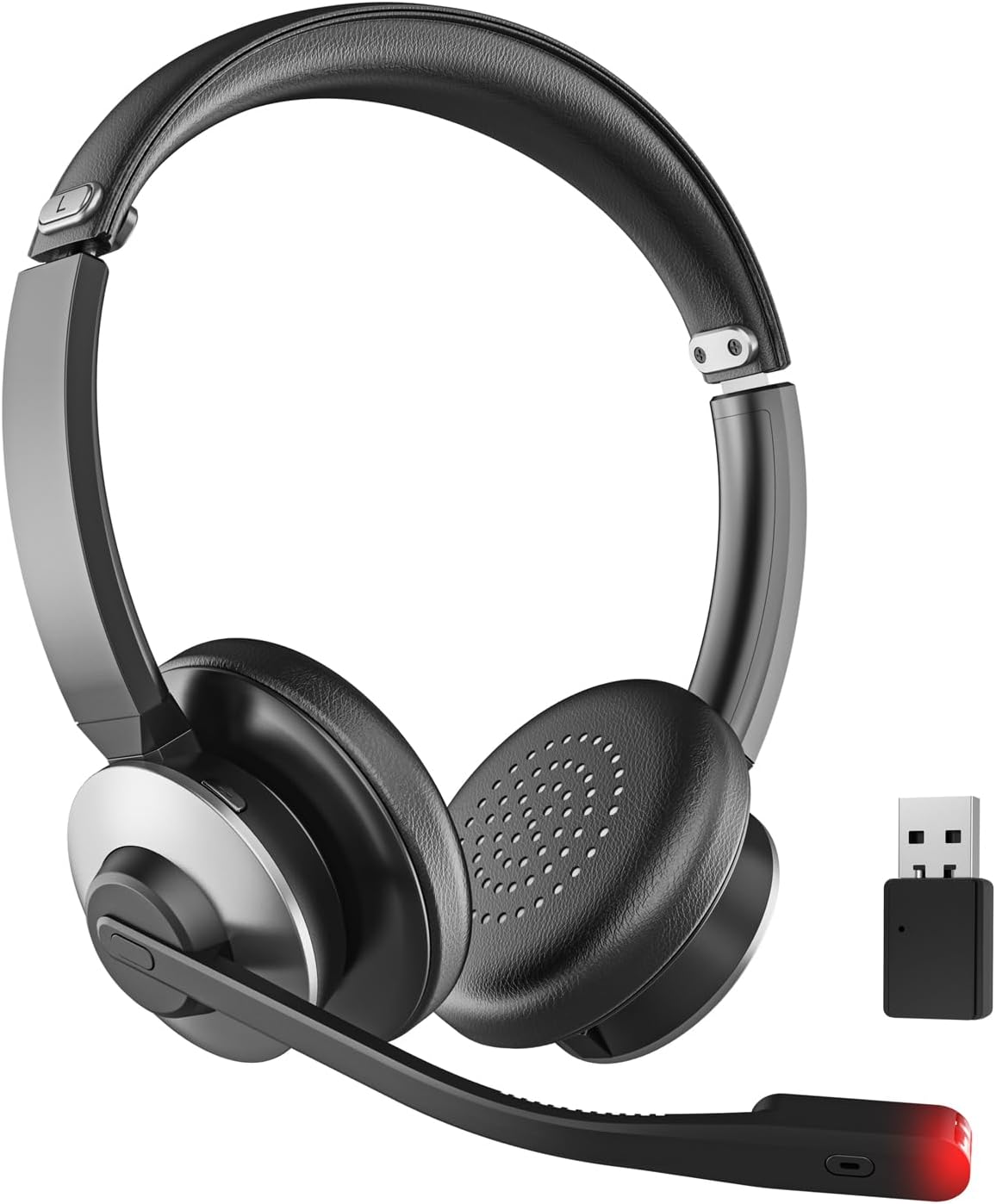 Wireless Headset with Microphone, Bluetooth V5.3 Headset, AI Noise Canceling Mic & USB Dongle, 26H Working Time & Mute Function, Wireless On-Ear Headphones for Computer/Phone/Office/Call Center/Zoom