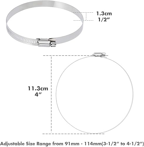 Miniatura 4 de Selizo 12 abrazaderas de manguera, abrazadera de manguera de 4 pulgadas, abrazaderas de manguera de acero inoxidable 304, abrazadera de conducto,