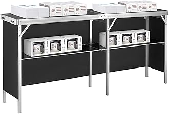 VEVOR Extra Long Folding Portable Bar Table, Tradeshow Podium Table for Indoor, Outdoor, Party, Picnic, Exhibition, Includes Carrying Case, Storage Shelf and Black Skirt, 77.95" x 15.16" x 34.65"