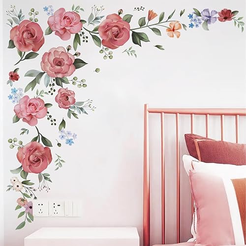 Runtoo Calcomanías de arte de pared de flores de peonía, acuarela, rosa, floral, para dormitorio, sala de estar, guardería, decoración de pared