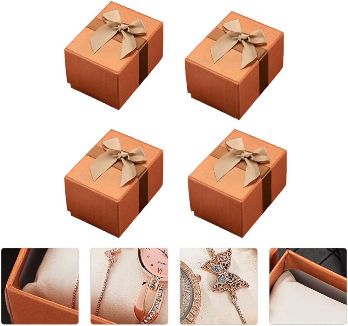4pcs Orange Paper Jewelry Storage Boxes with Lids for Bracelets Xmas image 4