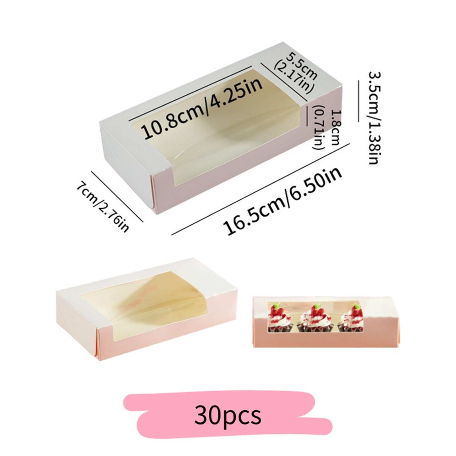 Caja Para Galletas Con Ventana Cajas de embalaje papel rosa con ventana transparente, cajas plegables for hornear dulces y macarrones, for bodas, fiestas cumpleaños(30pcs pink)