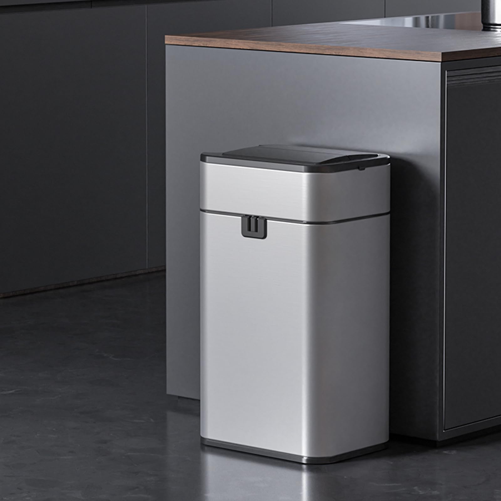 ELPHECO Bathroom Trash Can with Lid, 5.5 Gallon Automatic Trash Can, Stainless Steel Kitchen Trash Can, Motion Sensor Trash Can, Butterfly Lid, 2 AA Batteries (Excluded) Silver