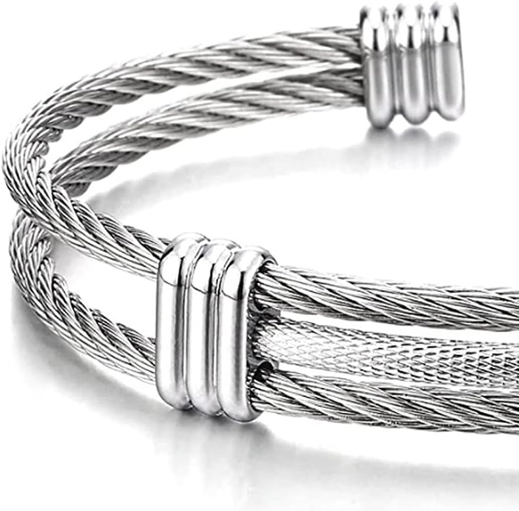 Solid Pure Silver Mens Bracelets | S925 Understated Bracelet | Fine Men's Open Bangle | Men Jewelry Gift (2 Layers Twist) - Image 2