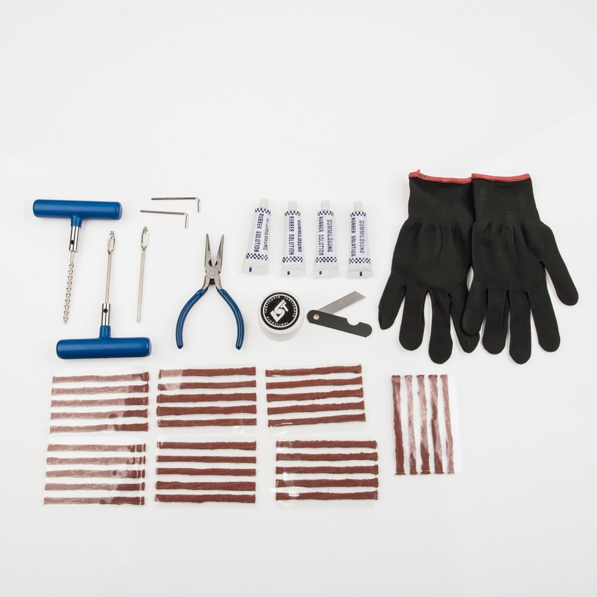 LST Reifen Reparaturset 48-teilig für schlauchlose Reifen, Profi Pannenhilfe Set mit 35 Vulkanisierstreifen für Auto, Motorrad, Roller und Quad, inklusive T-Griff Werkzeug, Zange und Koffer
