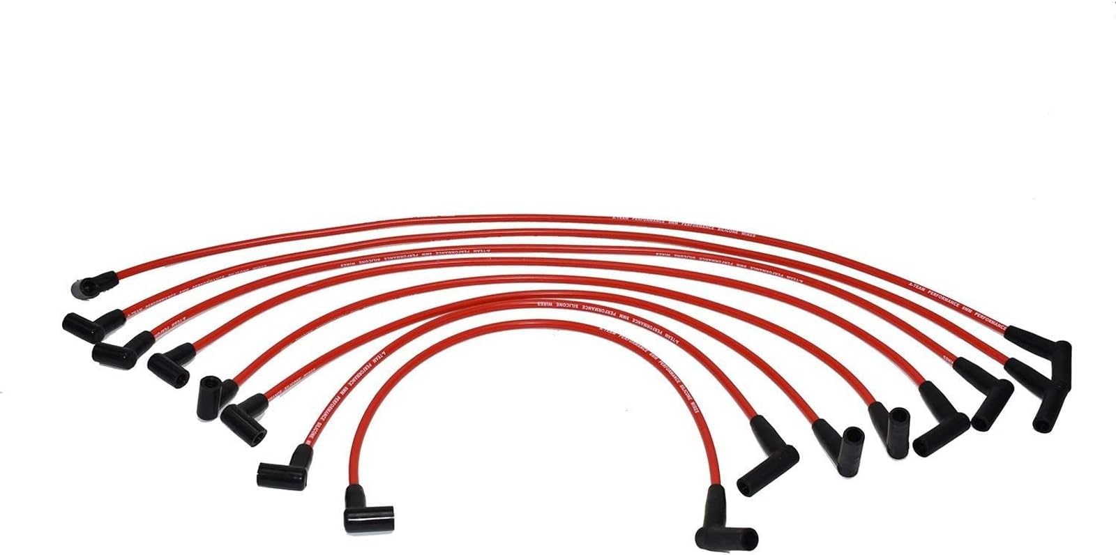 A-Team Performance Silicone Spark Plug Wires Set Compatible With SBF Small Block Ford Valve Cover Wires 221 255 260 289 302 351W BOSS 302 Fits HEI Distributor Caps - Red 8.0mm