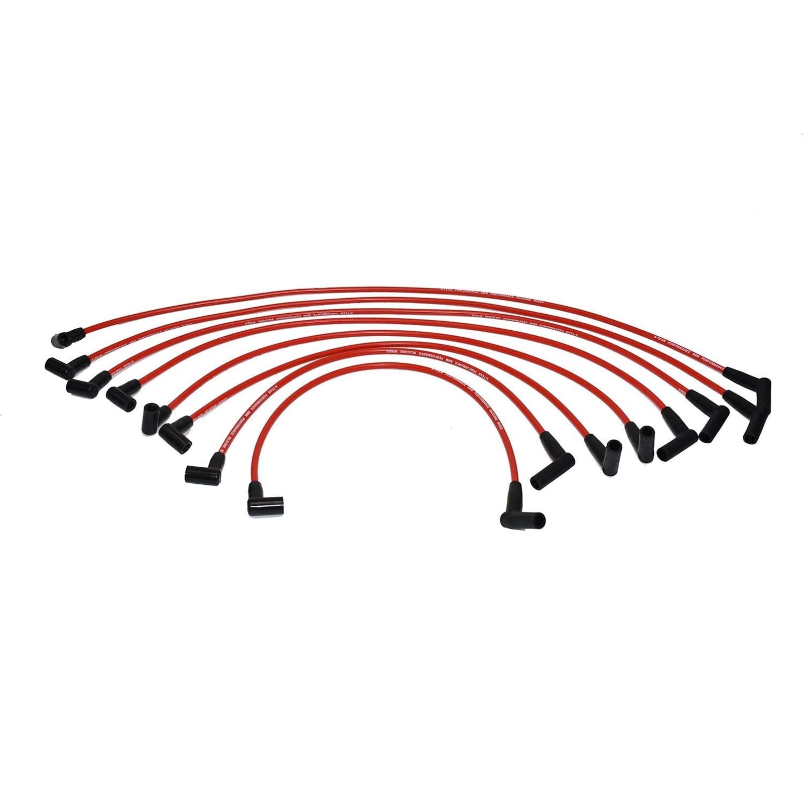 A-Team Performance Silicone Spark Plug Wires Set Compatible With SBF Small Block Ford Valve Cover Wires 221 255 260 289 302 351W BOSS 302 Fits HEI Distributor Caps - Red 8.0mm