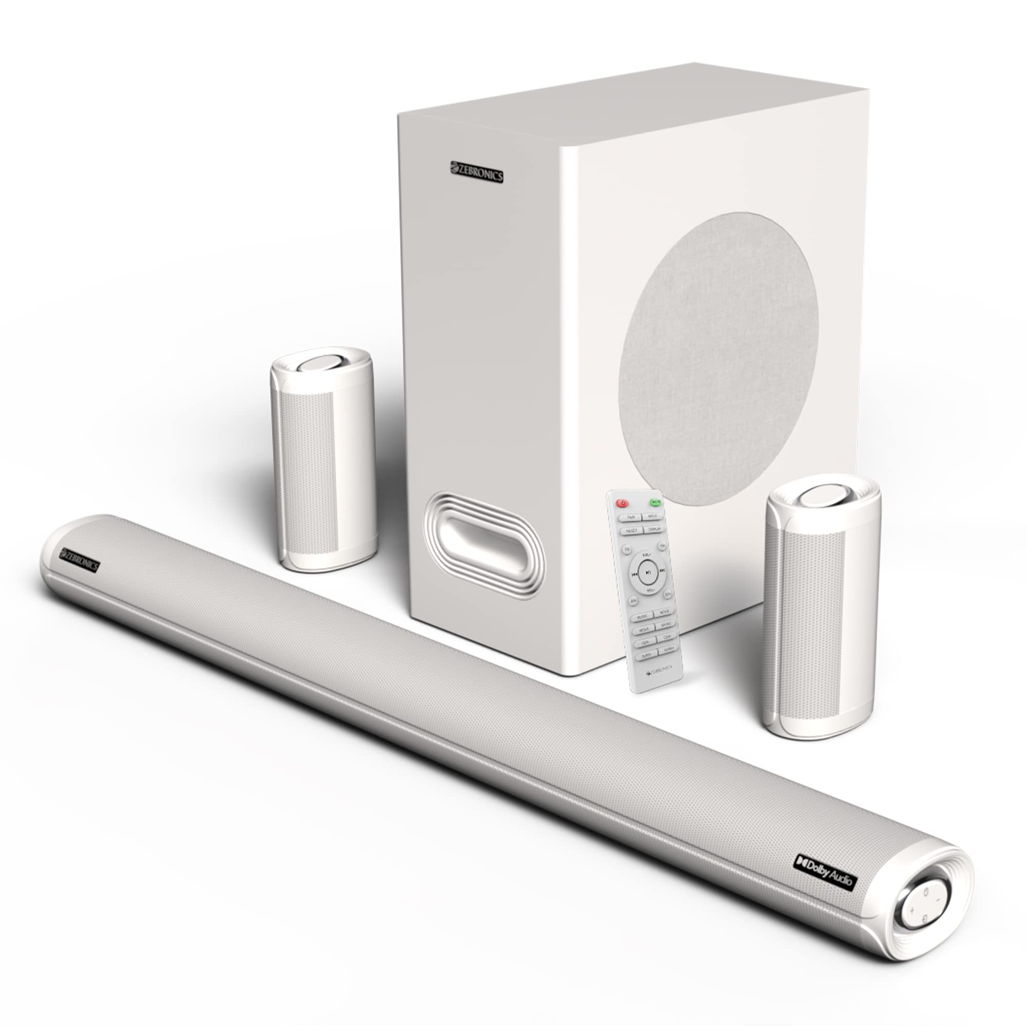 ZEBRONICS Zeb-Juke BAR 9500WS PRO Dolby 5.1 Soundbar with Wireless Satellites, Dolby Audio, 525 Watts Output Power, 16.5cm subwoofer, HDMI ARC, BT v5.0, LED Display, Wall Mount and AUX (White)