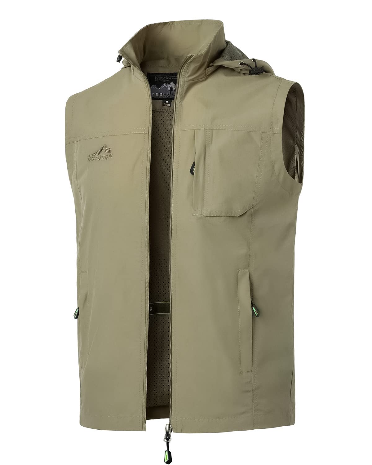 Gilet da Pesca da Uomo All'aperto Casual Asciugatura rapida Giubbotto Sportivo Multi-Tasche Gilet da Pesca Campeggio Caccia Fotografia Giacca Senza Maniche da Gilet con Cappuccio Staccabile