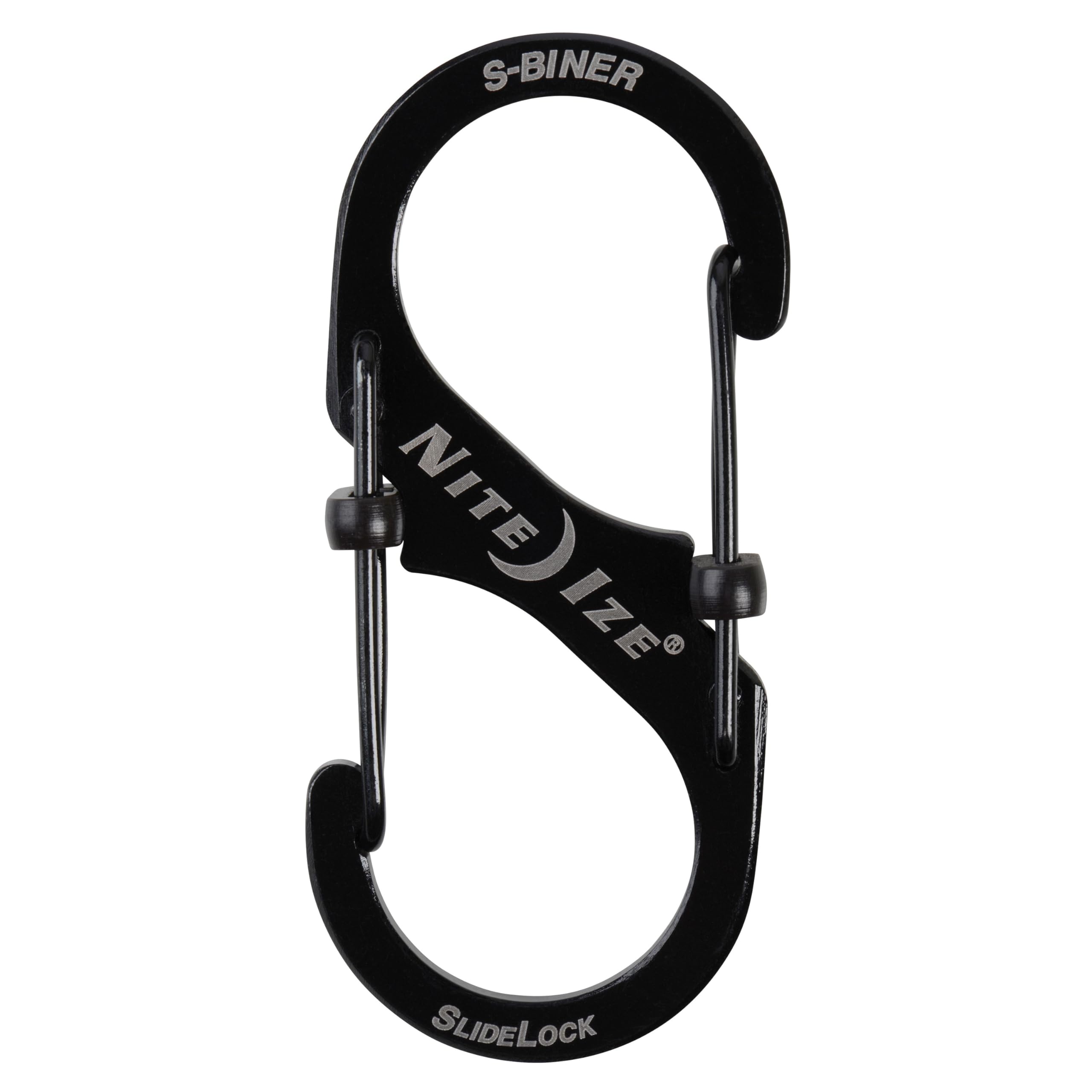 Nite Ize S-Biner Slidelock Stainless Steel - Double-Gated Design - Carabiner Clip with Locking Gates - Dual Carabiner Holder for Keys, Water Bottles & Gear - Size 3, Black, 4 Count (4 Pack)