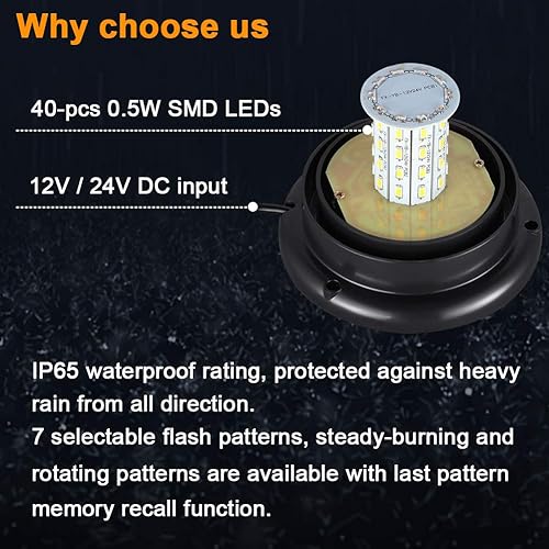 Miniatura 5 de AT-HAIHAN Luces LED de advertencia magnética en la azotea de 12 V, 24 V, luces intermitentes para vehículos, ATV, UTV, coches, quitanieves, camiones