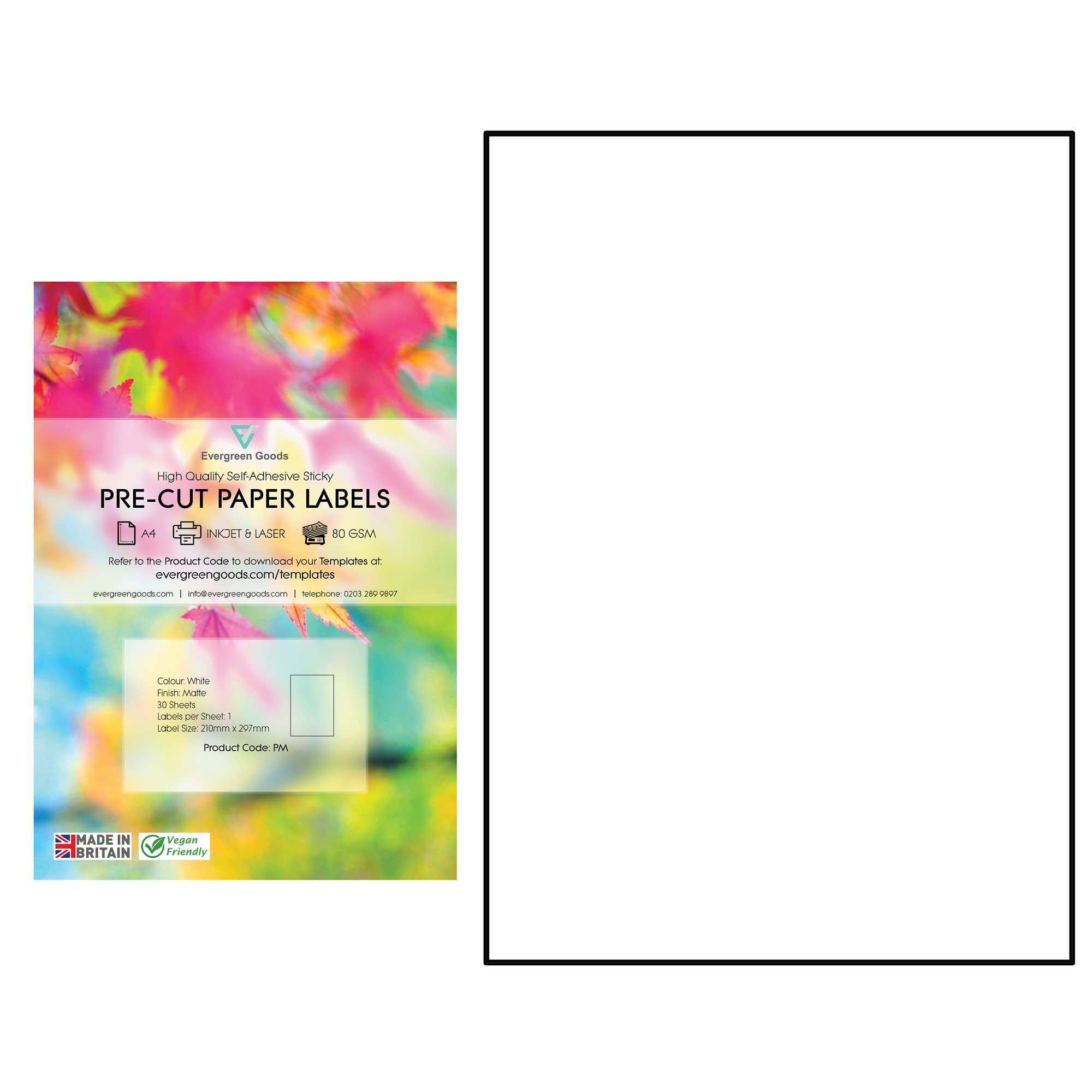 Evergreen Goods A4 Precut Matte White Self Adhesive Paper | Inkjet & Laser Printable | Strong Sticky Back Multi Purpose Printing Labels | 1x1, 1 per A4: 30 Labels in Total | 30 Sheets โ image 1