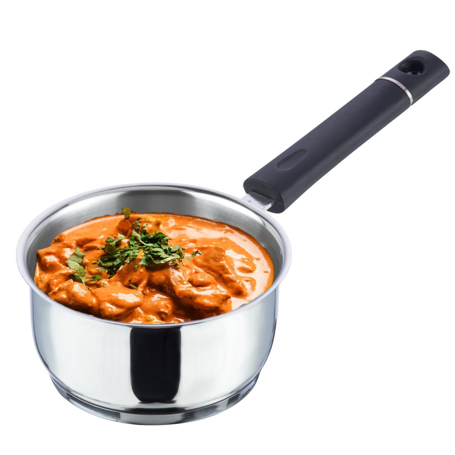 Vinod Tivoli Stainless Steel Saucepan - 1.1 Litre, 14 cm | Sandwich Bottom for Even Heating, Bakelite Handle Tea Pan, Induction Utensil | for Milk Boiling, Chai, Sauce Pot | Perfect for Daily Cooking