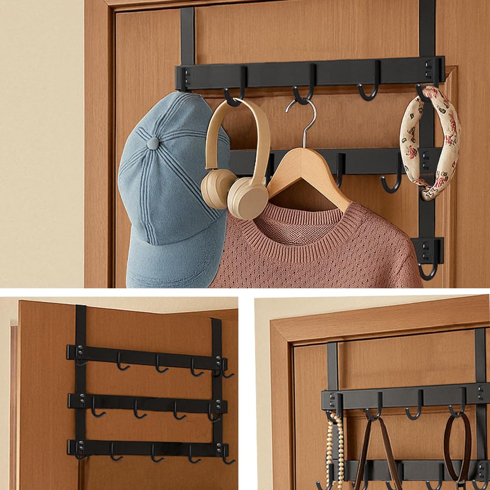 Ganchos para colgar sobre la puerta, 14 ganchos para colgar sobre la puerta, toallero para baño, organizador sobre puerta (14 ganchos, negro)