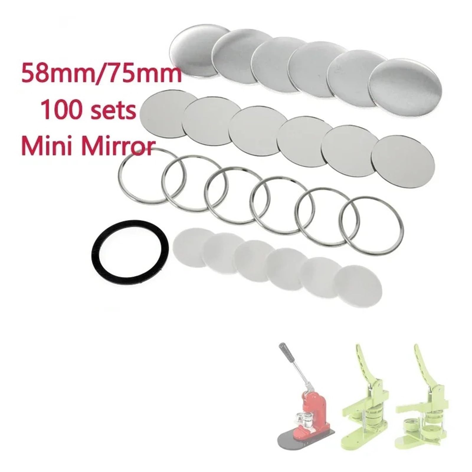 100 set di 58 mm 75 mm portachiavi specchio distintivo vuoto spille pulsanti specchietti tascabili parti rotonde for macchina for la produzione di pulsanti Realizzazione efficiente(75mm)