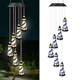Lighthouse Wind Chimes Outdoors Solar Hanging Lighthouse Decorative Outdoor Lighthouse Solar Lighthouse Windchime（Blue）